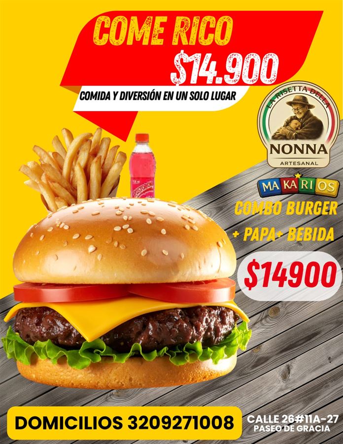 Hamburguesa con queso, tomate y lechuga