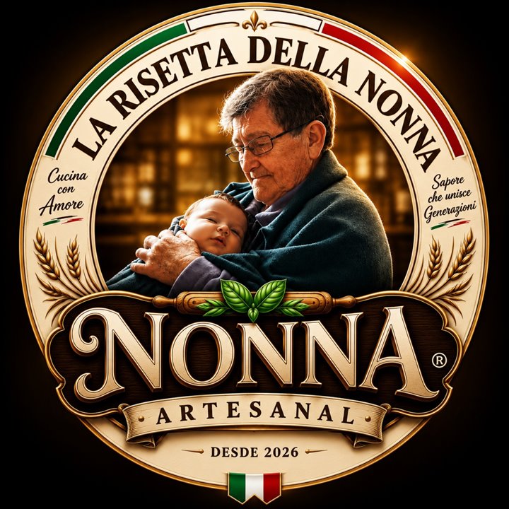 La nonna con un bebé en brazos, en el logo de La Risetta Della Nonna
